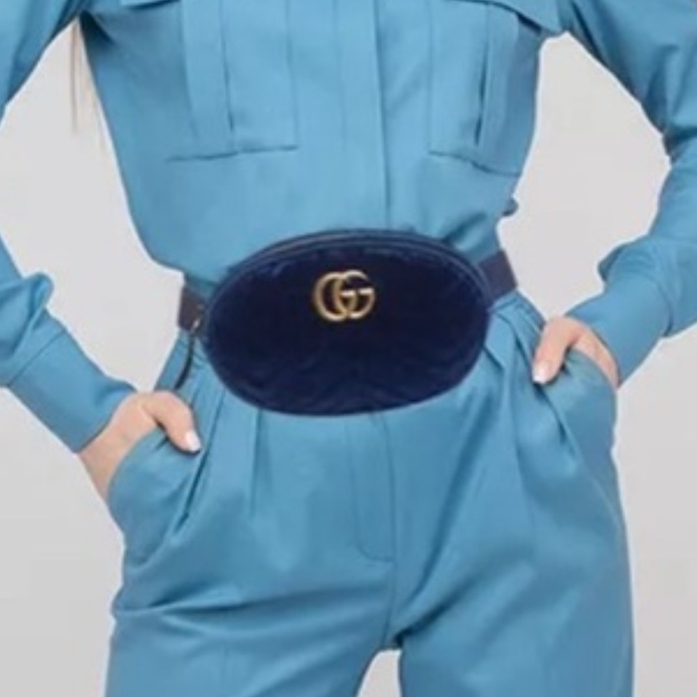 Gucci Waist Pouch Velvet Blue Belt Gg Marmont women's bag - Picture 5 of 15